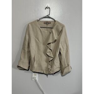 Beyond Threads  Jacket Womens M Beige Alpaca Wool Blend Ruffle Zip A-Symmetrical